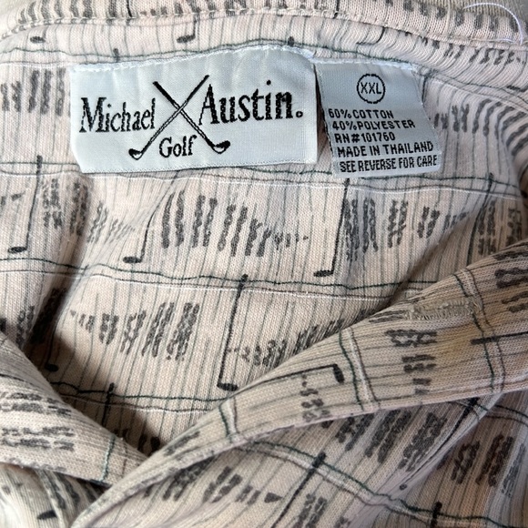 Men's Vintage Michael Austin Golf Shirt Gray Golf Club Pattern Polo Size XXL. - Picture 4 of 4